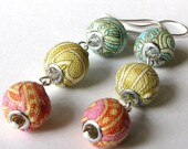 Fabric Dangle Earrings Beaded Jewelry "COLOR" robin egg blue, goldenrod yellow and tangerine peach