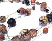Fabric,Porcelain and Wood Beaded Necklace