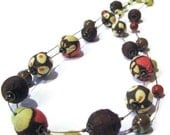 Fabric and Raw Silk Beaded Necklace "OLIVE"