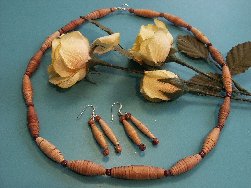 Unique one-of-a-kind handmade necklace set of natural organic brown birch bark
