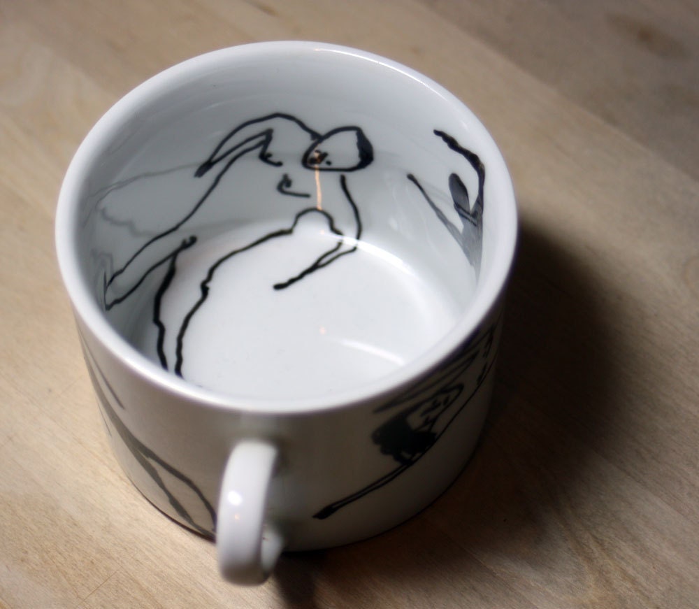 Hand Painted Decorative Cup / Mug - The Swimmers