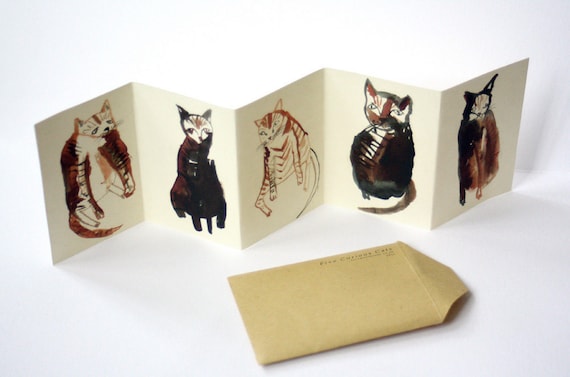 Concertina book / zine Five Curious Cats by FayeMoorhouse on Etsy