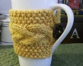 Cup Cozy - Hand Knitted Reusable Coffee Sleeve - Gold, yellow, cup cosy