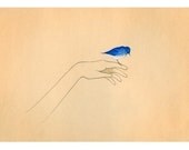 My Little Blue Bird - print of original acrylic painting