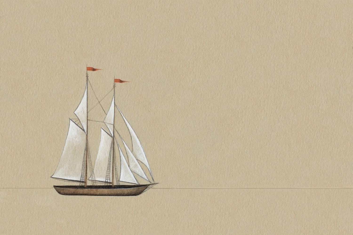 Little Ship At Sea- print of original gouache painting
