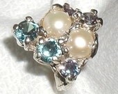 Pearls & 5 Alexandrite stones Ring - Artist Signed  Sterling Silver -Made in the USA
