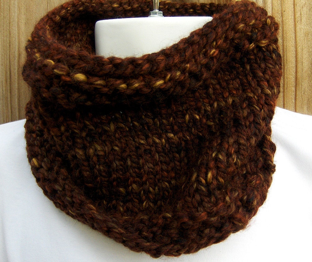 Cowl Neckwarmer hand knit chunky cowl Sequoia brown Ready to Ship
