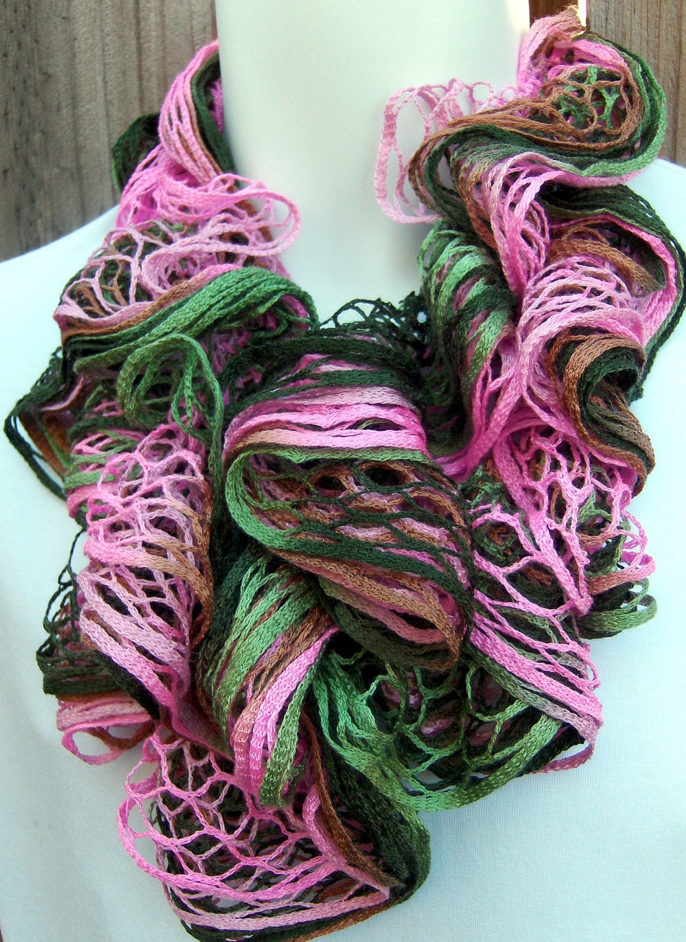 Endless Ruffle Infinity Scarf hand knit Sabrina's Garden Ready to Ship