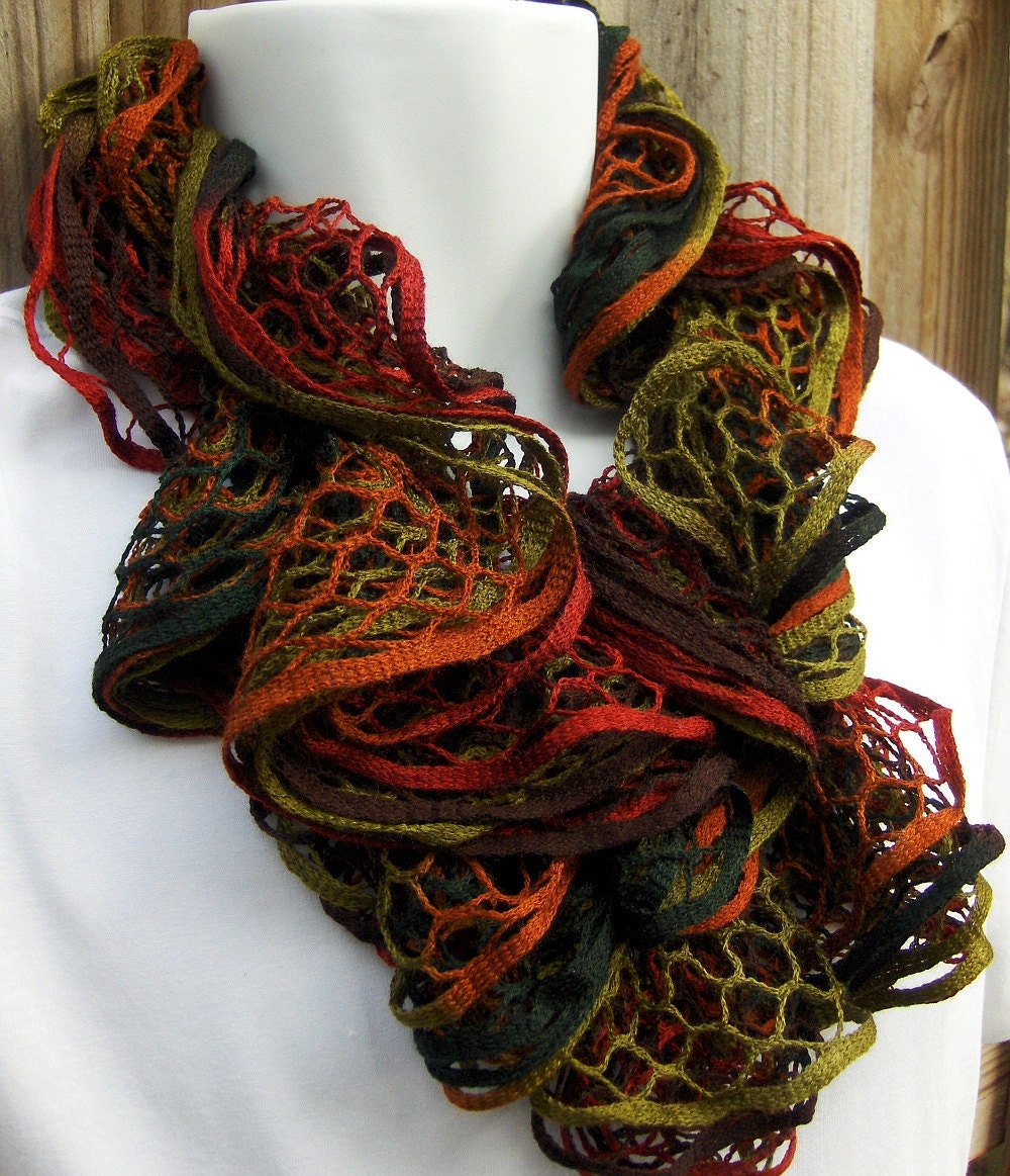 Endless Ruffle Infinity Scarf hand knit Autumn Night Ready to Ship great gift Ships Free in the USA