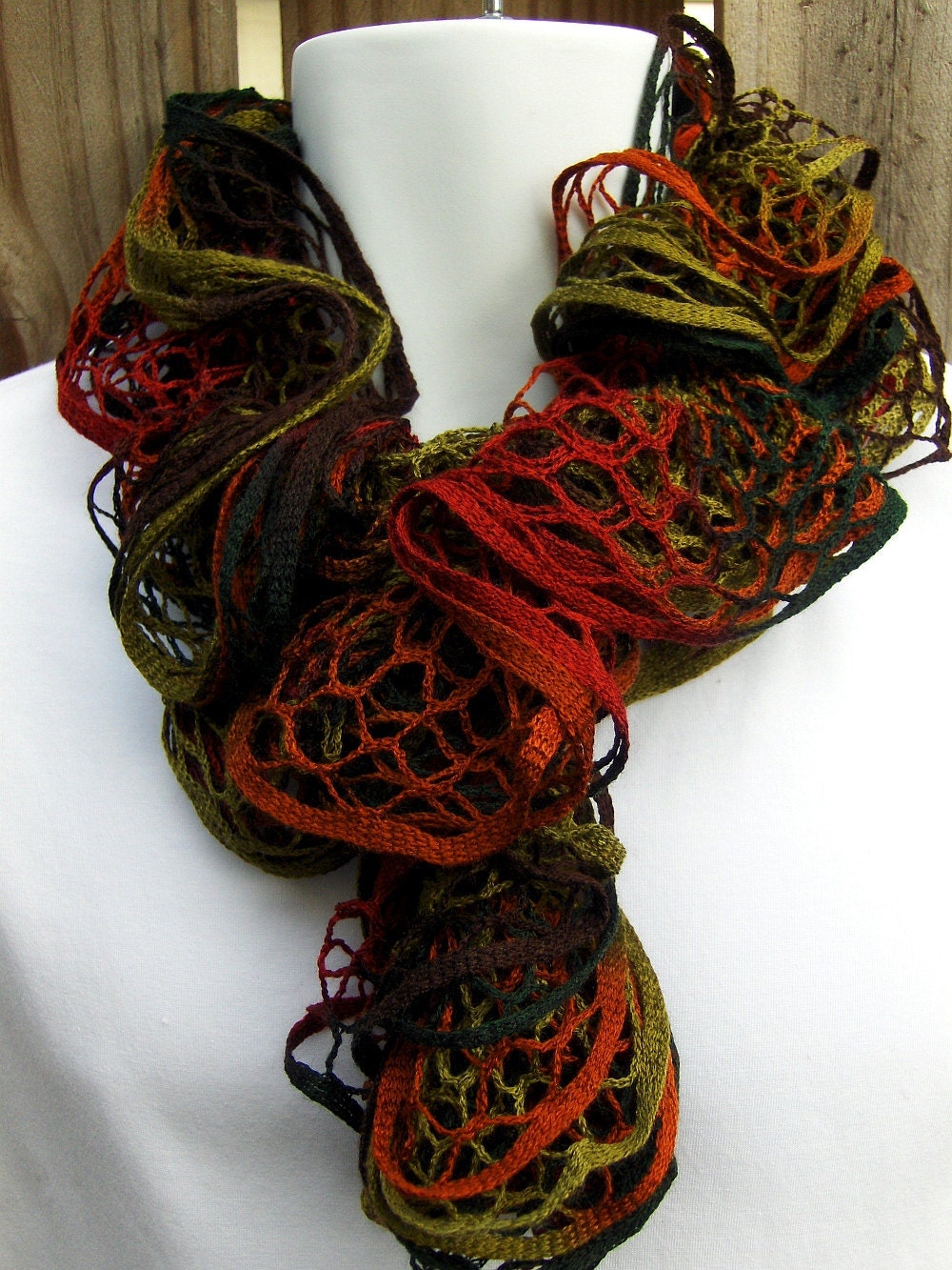 Endless Ruffle Infinity Scarf hand knit Autumn Night Ready to Ship great gift Ships Free in the USA