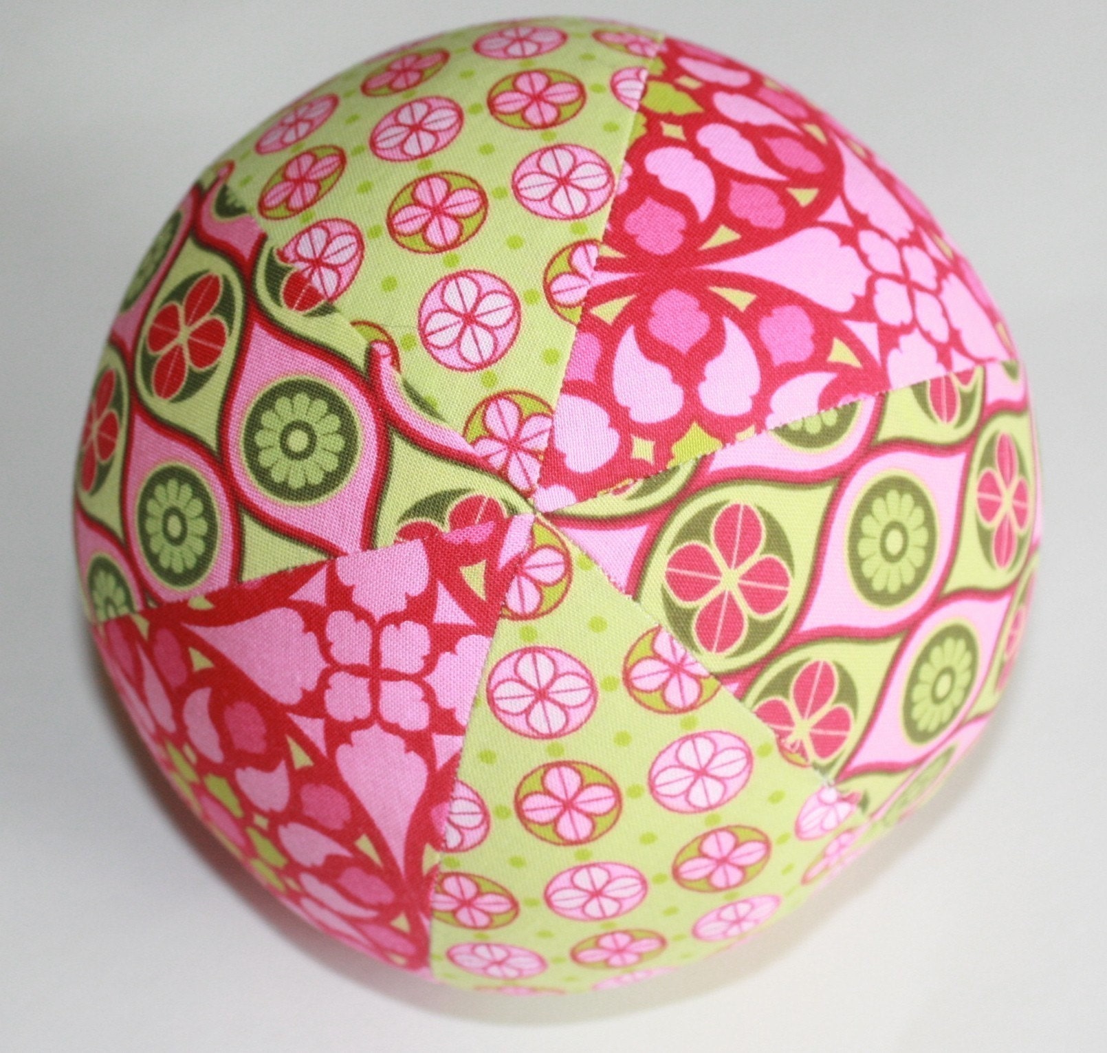 Mezzanine Pink and Lime - Girls Large Cloth Fabric Jingle Ball - ThePolkaDotTotSpot