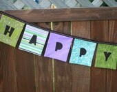 HAPPY BIRTHDAY Reusable Fabric Banner - Purples, Greens, Blues - ThePolkaDotTotSpot