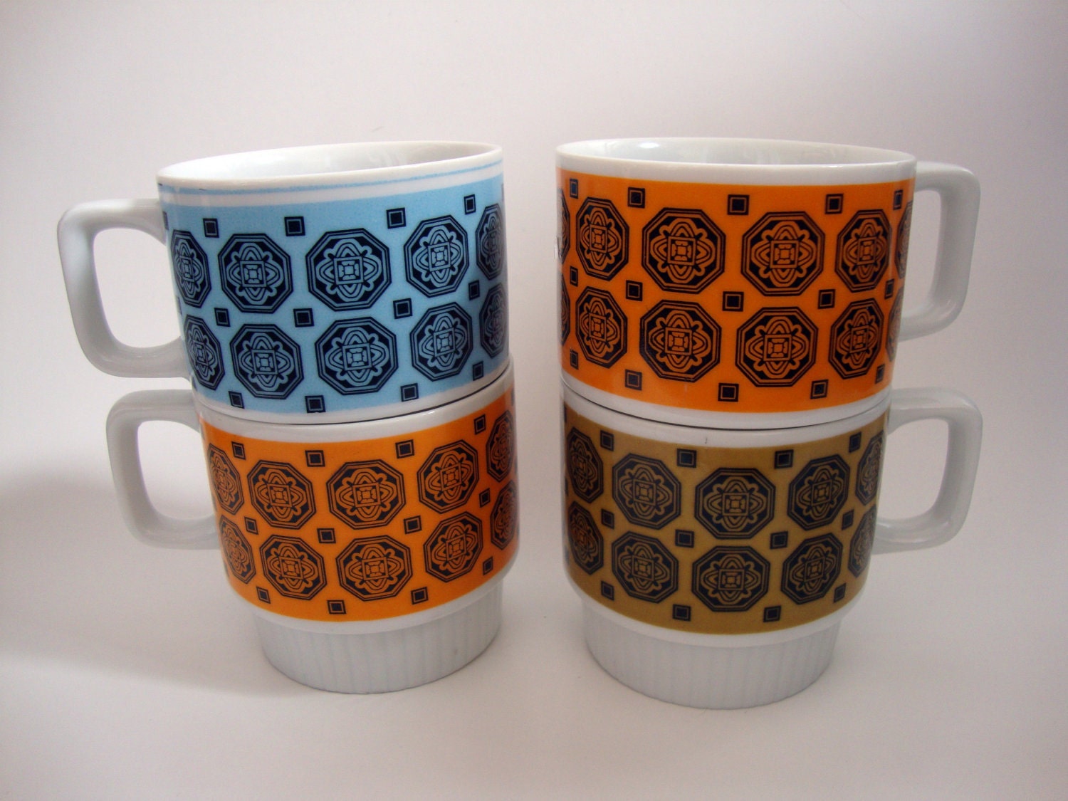 Set of Four Retro Ceramic Mugs
