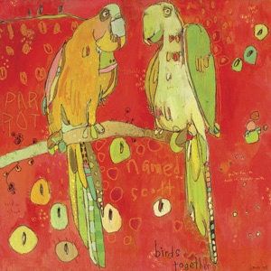 Tic N Talk Parrots Canvas Print by Jennifer Mercede  14X14