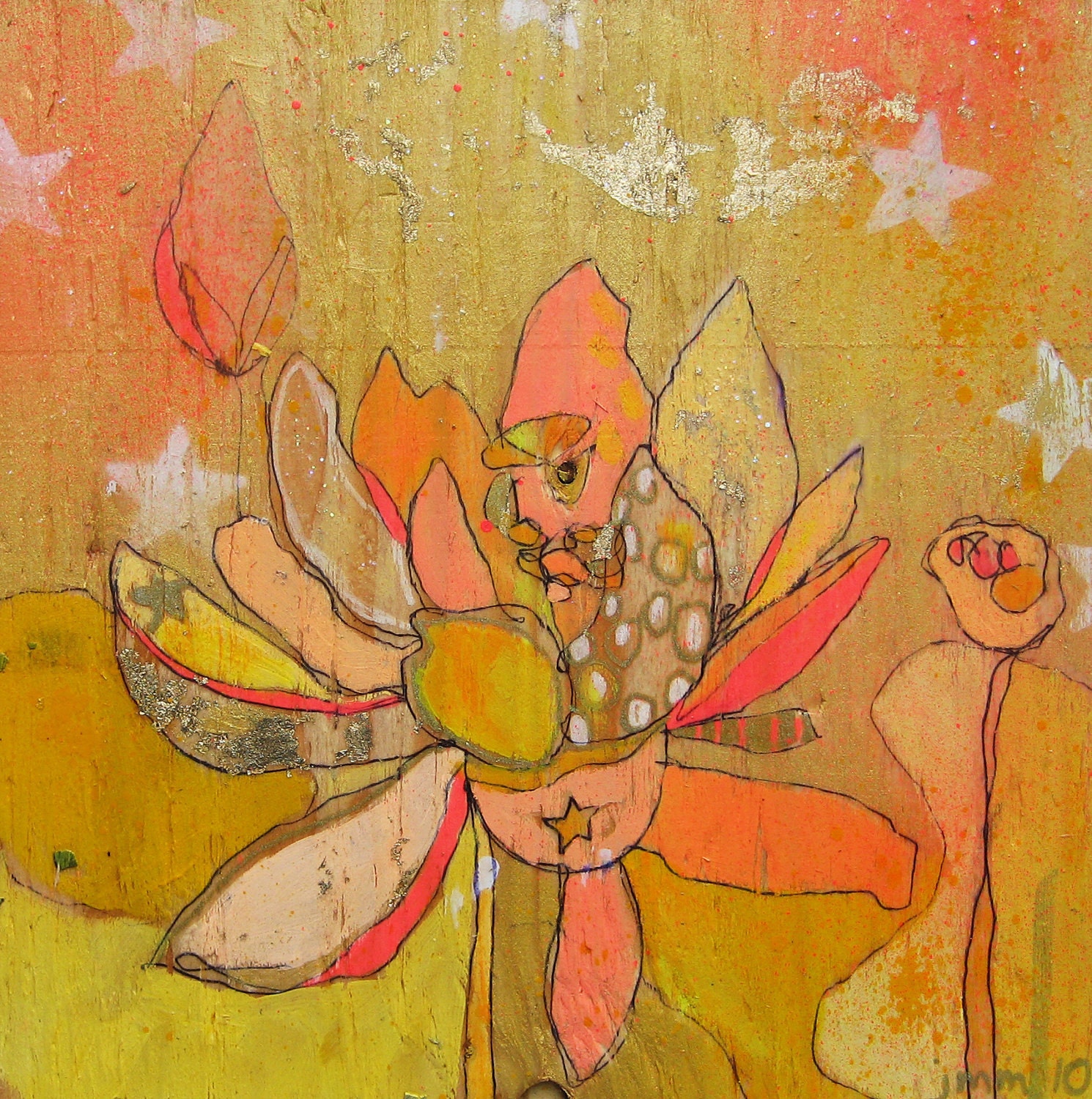 Lotus Gold Canvas Print by Jennifer Mercede 24X24