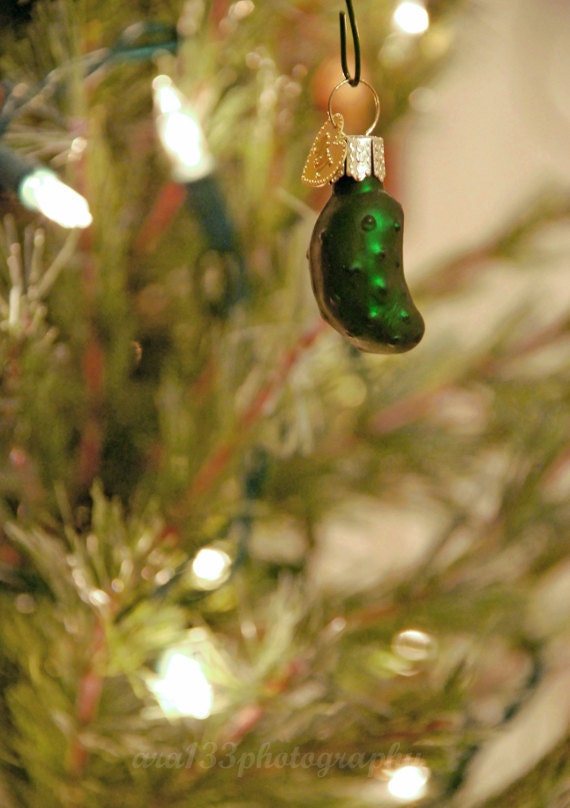 Green Holiday Decor  - Christmas Pickle - 5x7 inch Fine Art Photography olive green pickle Christmas holiday ornament photo