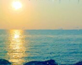 50% OFF SALE- Nautical Photography, Landscape, Ocean Decor, Nature Photo, Pastel Pink, Blue, Sunset - 5x7 inch Print -Painted Skies