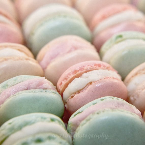 Macaron Photography - 5x5 inch Photograph of French pastry in light pink and mint green - "Parisian Pastels" - ara133photography