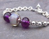 SALE 25% OFF  Lavender Fields - Borosilicate Glass and Sterling Silver Link Bracelet