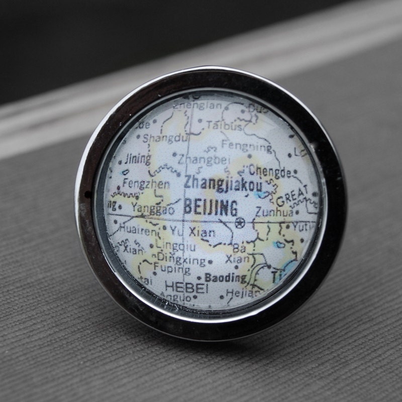 Beijing China - Drawer Pull Cabinet Knob Handle - Vintage Map