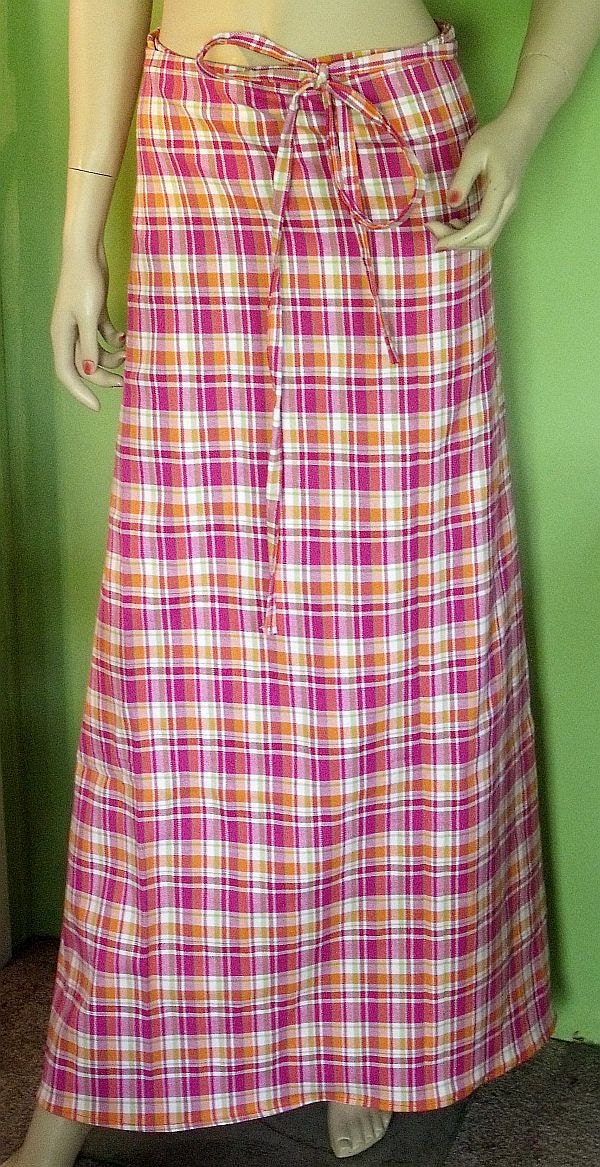 Wrap Skirt - Pink Orange Plaid - SIZE XL - size 18 and larger Plus Size