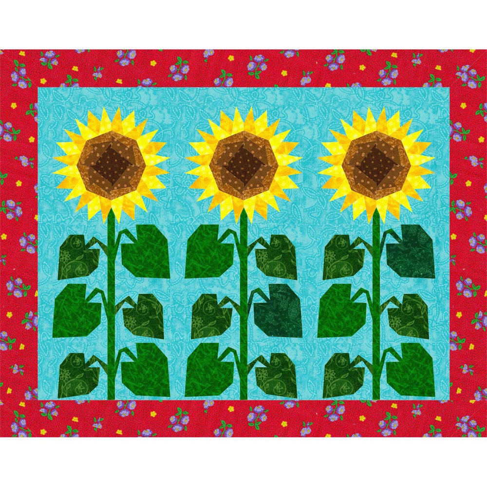 Sunflower paper pieced quilt block pattern INSTANT DOWNLOAD PDF