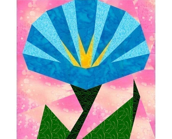 Morning Glory paper pieced quilt block pattern INSTANT DOWNLOAD PDF