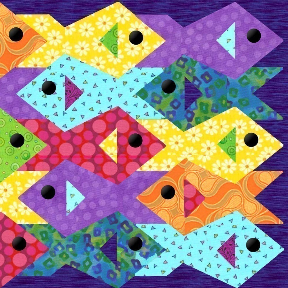 Tessellating Fish - Paper pieced quilt pattern, PDF format