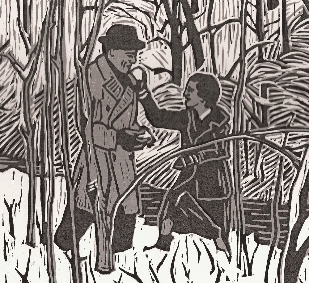 Winter Scene, Woods, Snow, Love, A Couple at Christmas, Gray, Black and White