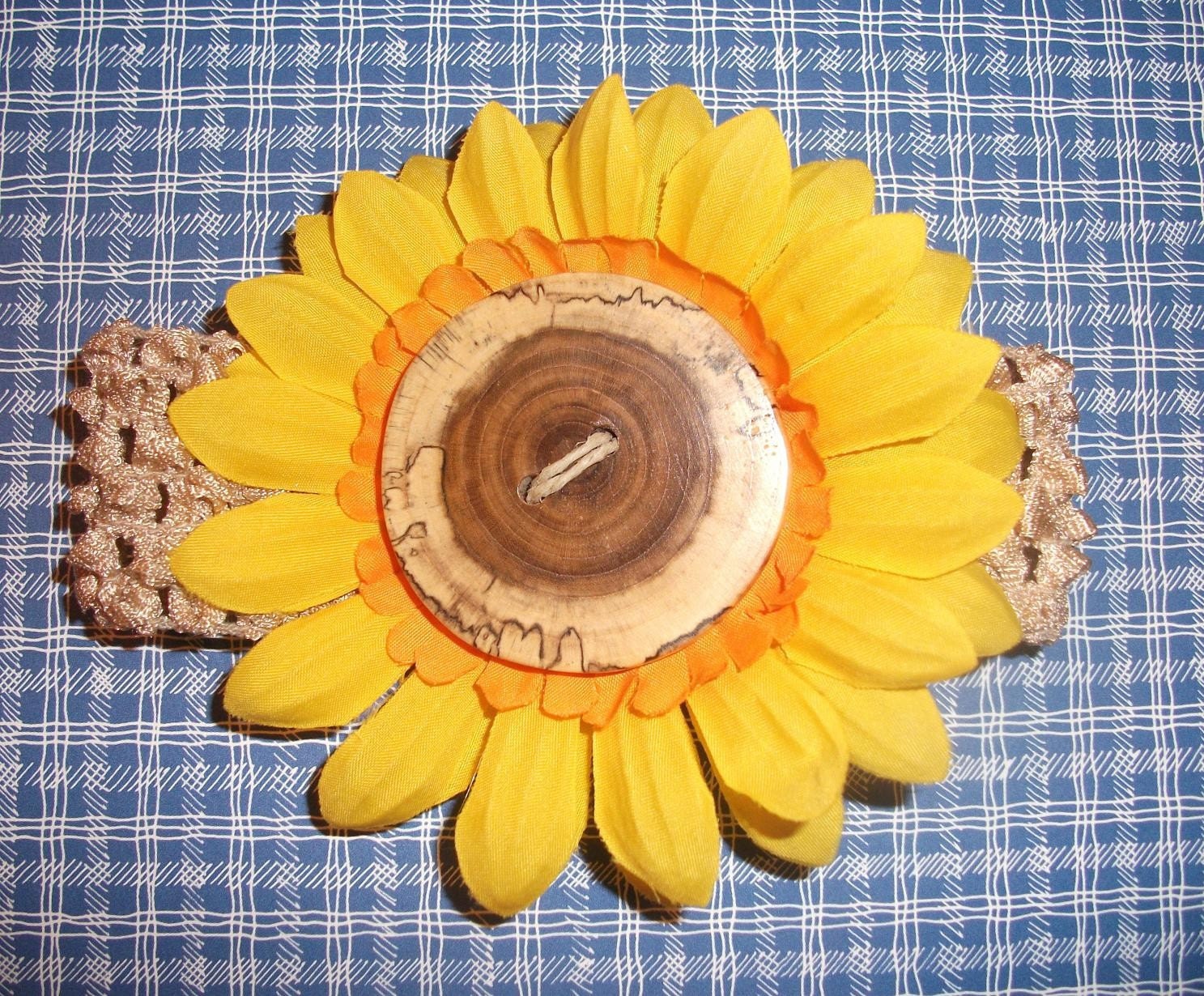 Juliette - Homemade Wooden Button Yellow Sunflower Hair Clip - Matches Blueber