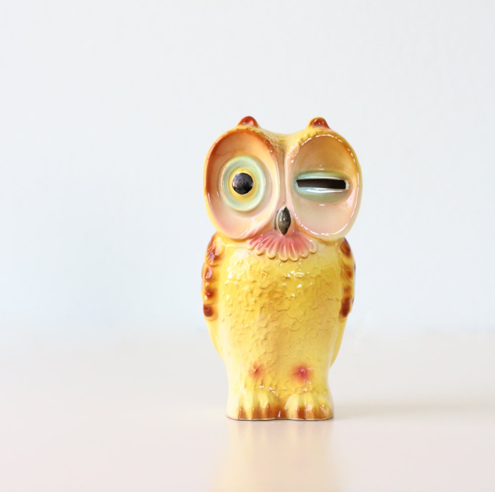 Retro Owl Bank with Winking Eye