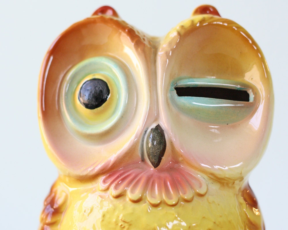 Retro Owl Bank with Winking Eye