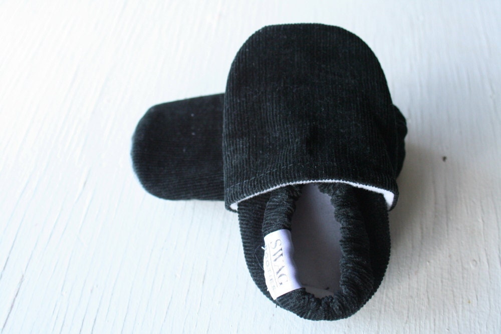 Black Corduroy Baby Booties boy girl toddler slippers shoes soft soled non slip SWAG Black newborn gift