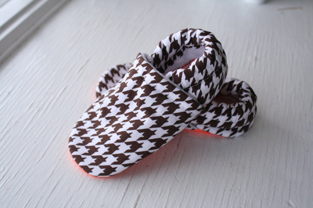 Houndstooth baby toddler booties boy girl Infant Soft Soled Shoes brown Grey Gray and Yellow  Baby Booties gift SWAG