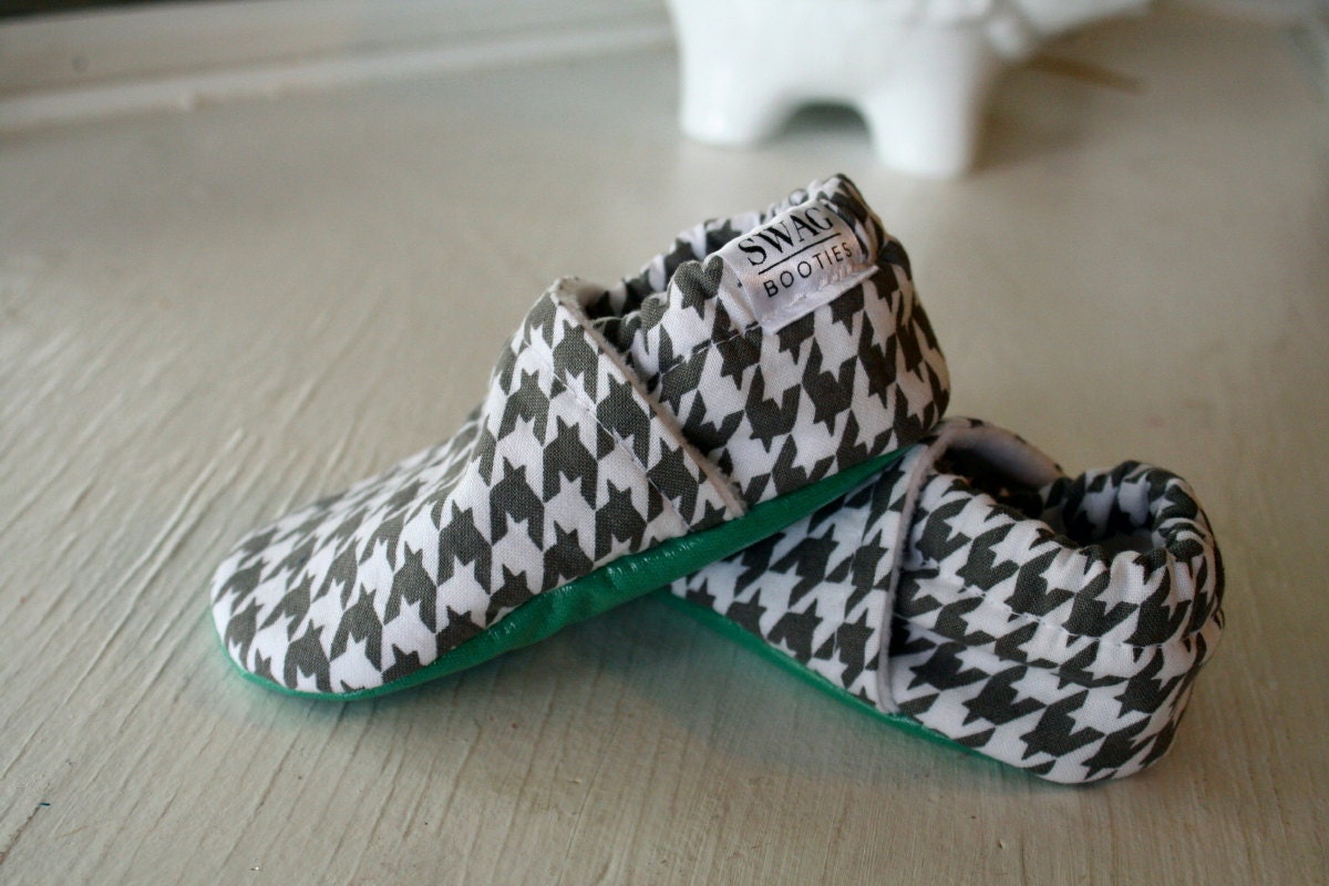 Houndstooth baby toddler booties boy girl Infant Soft Soled Shoes brown Grey Gray and Yellow  Baby Booties gift SWAG