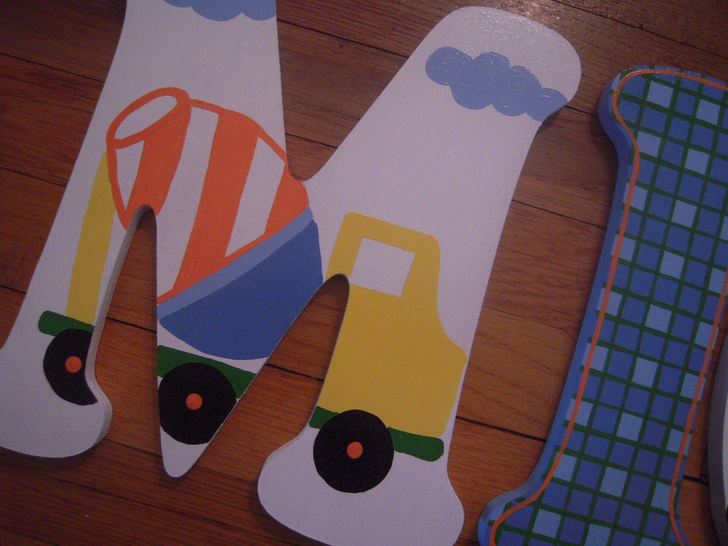 Custom Hand painted Wooden Wall Letters for Nursery Transporation and Construction Vehicles