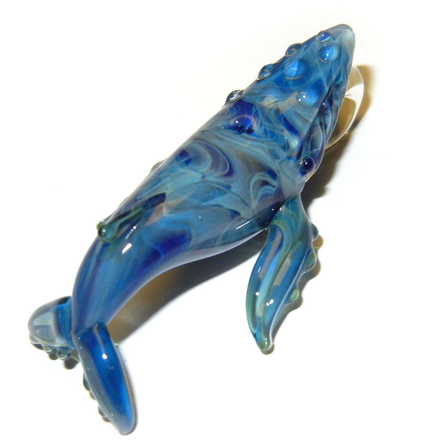 Lampwork Boro Glass Pendant - Focal Bead - HUMPBACK WHALE blue
