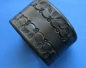 Wide Tooled Leather Cuff - Variation on Reticulation in Black - for Men or Women