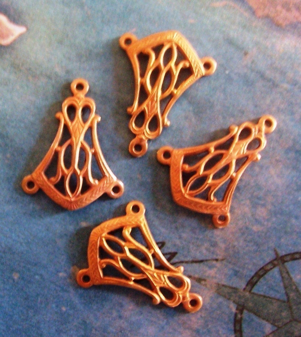 4 PC Raw Brass Victorian Link / Connector - Jewelry Finding - M0295