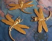 2 PC Raw Brass LG Art Deco Dragonfly Jewelry Finding / Wrap -  F0144