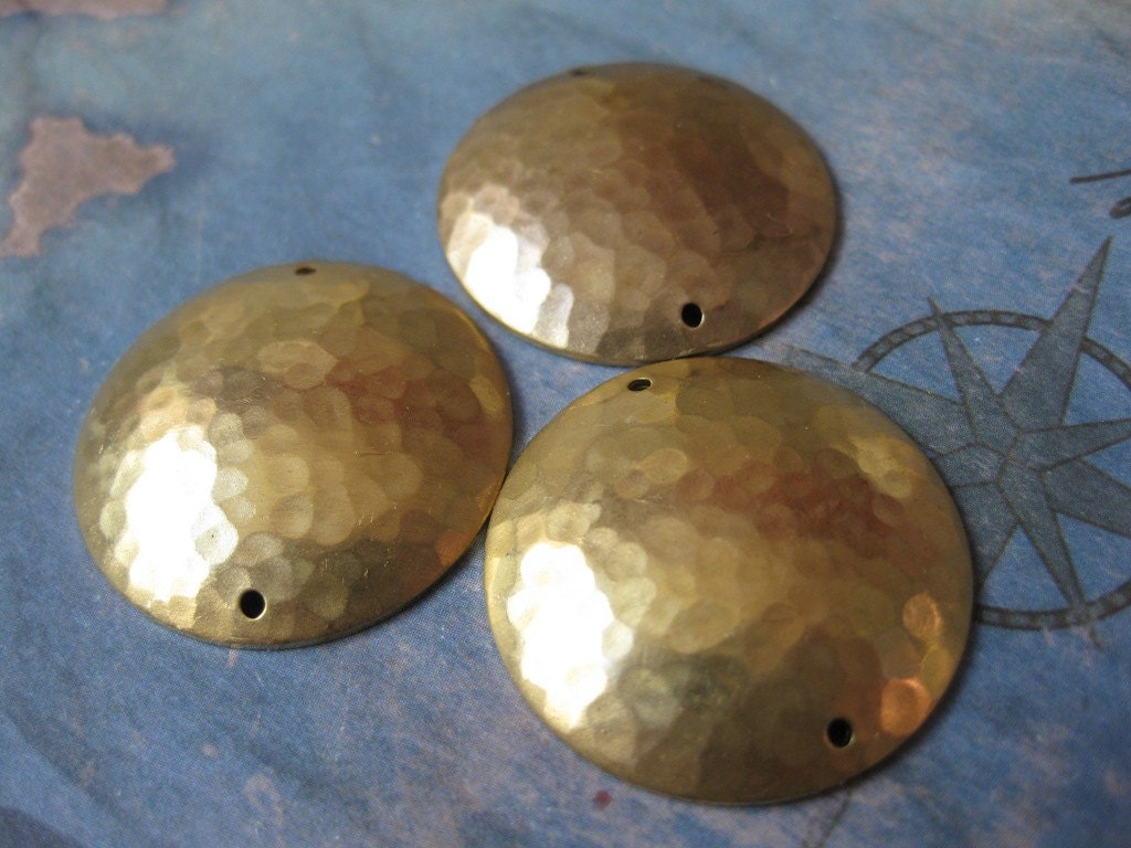 4 PC Raw Brass Domed Hammered and Pierced Disk Finding / 25mm - RR08