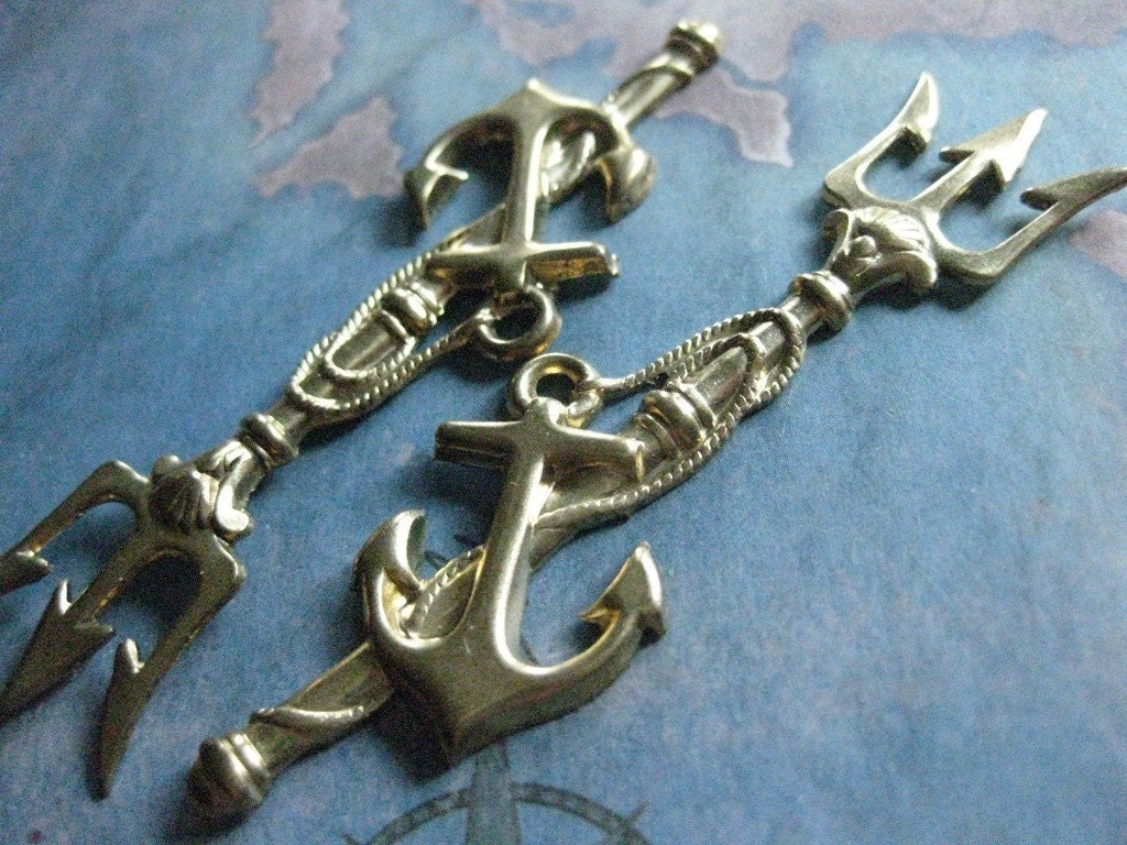 2 Pc Brass Poseidon S Trident And Ship Anchor By Mermaidsdowry