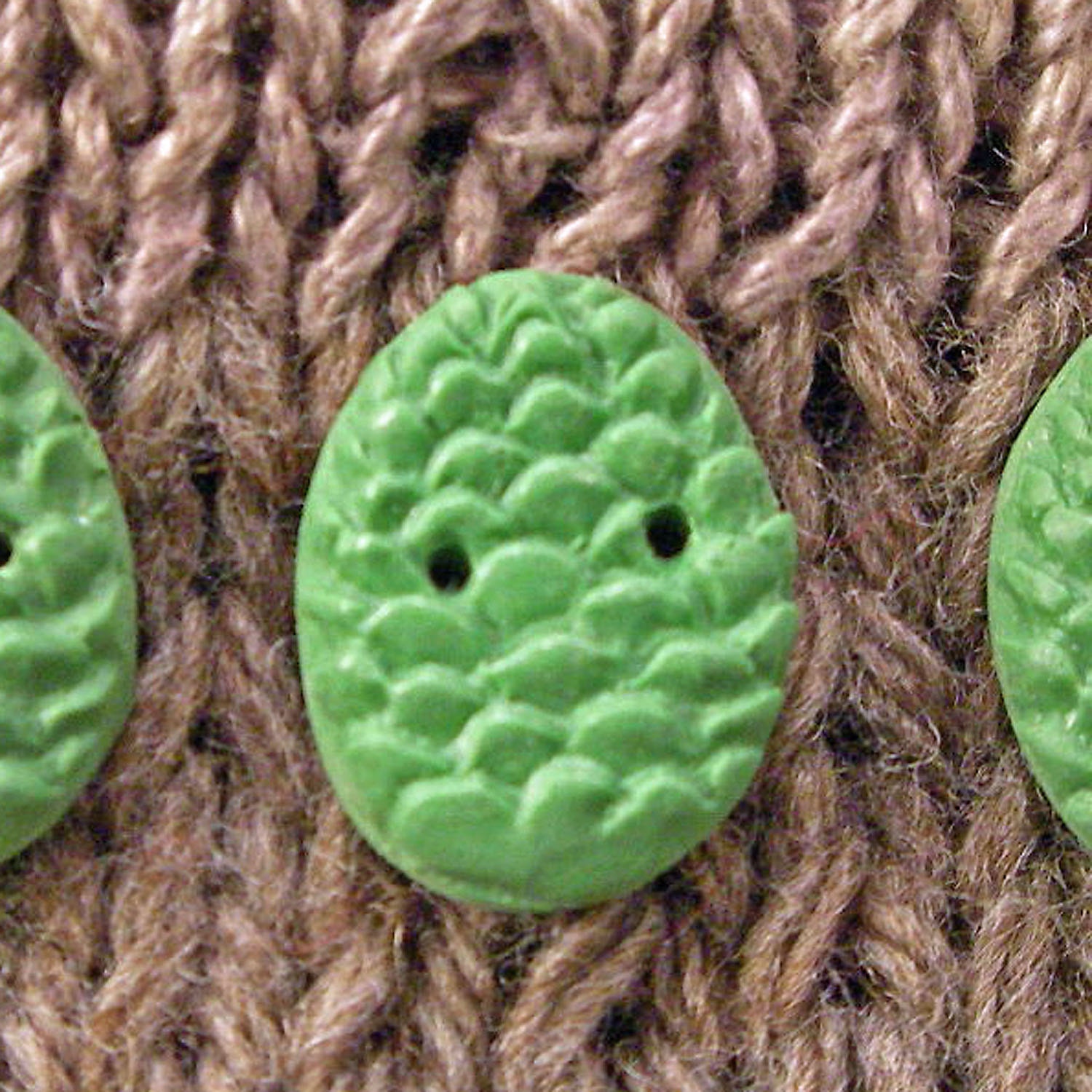 Handmade Pinecone Oval Buttons Green Color OOAK Set of 4