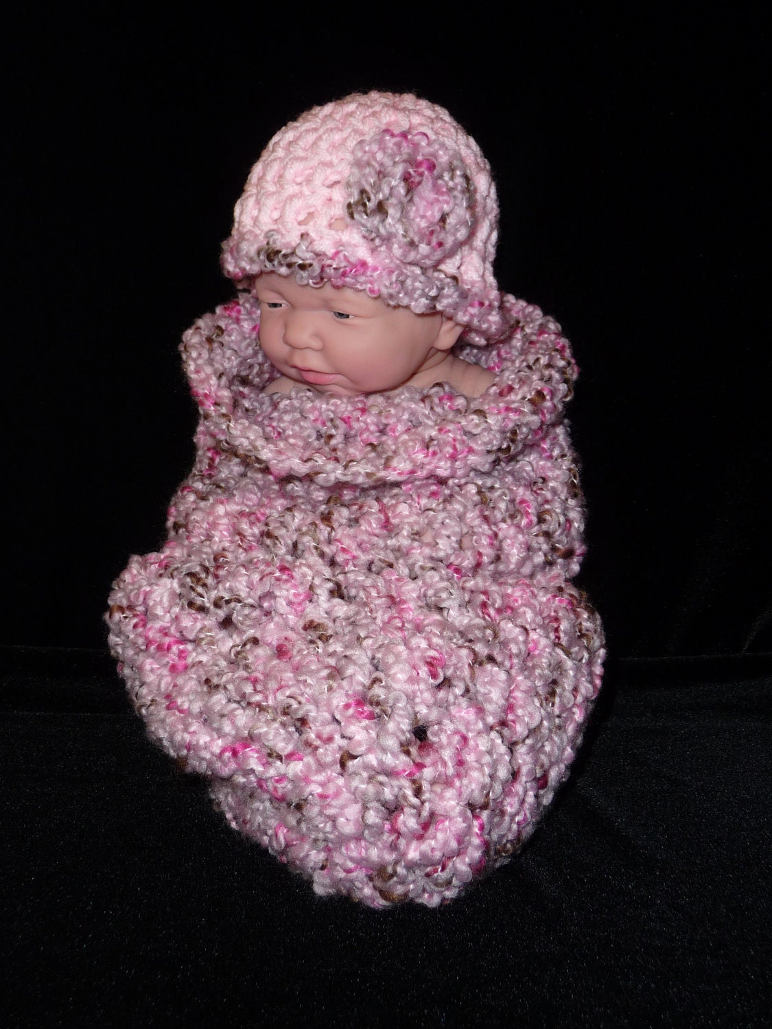 COCOON HAT Pinks Newborn Photography Prop Pod Beanie Crochet Boutique Handmade Mocha - Baby Shower Gift - Pink Brown Soft