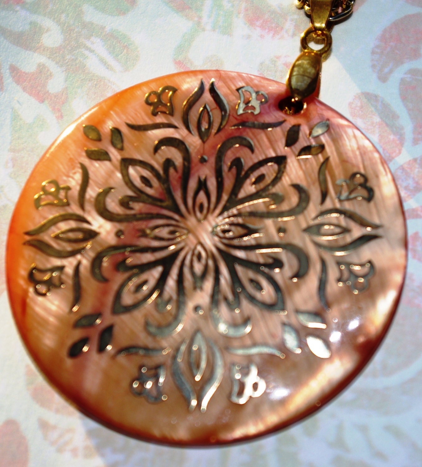 Abalone Shell Gold Embedded Necklace 24"