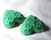 Green Flower Hearts Celluloid Earrings circa 1950's