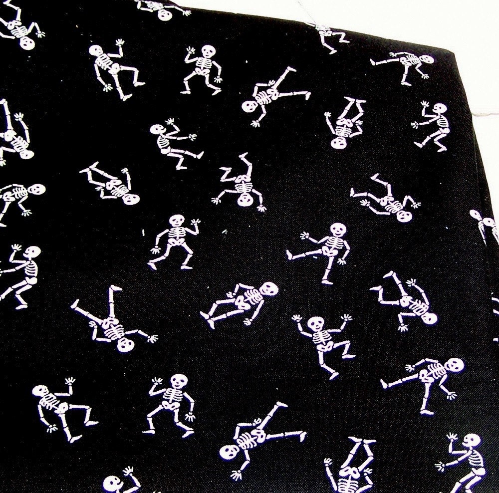 Fabric Fat Quarters Skeletons on Black Robert Kaufman Bad to the Bone All Cotton