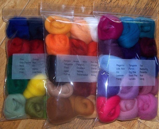 ORIGINAL ... Ashford Corriedale  Wool Roving  Wool for Felting Sample Pack 46 Colors