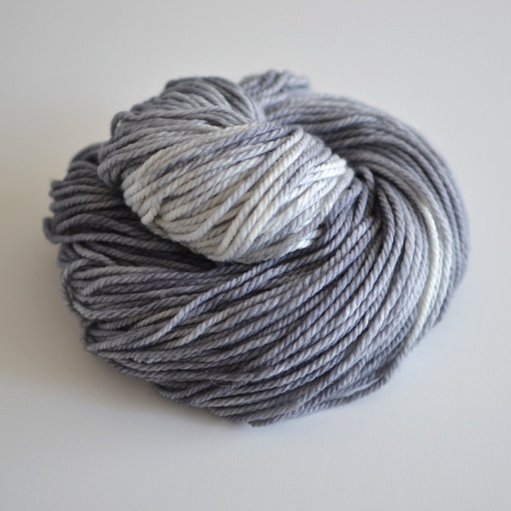 Hand Dyed Yarn - Merino Cashmere Nylon Blend - 181 Yards Bulky Weight - Storm Cloud - Variegated Light and Dark Gray - ToilandTrouble