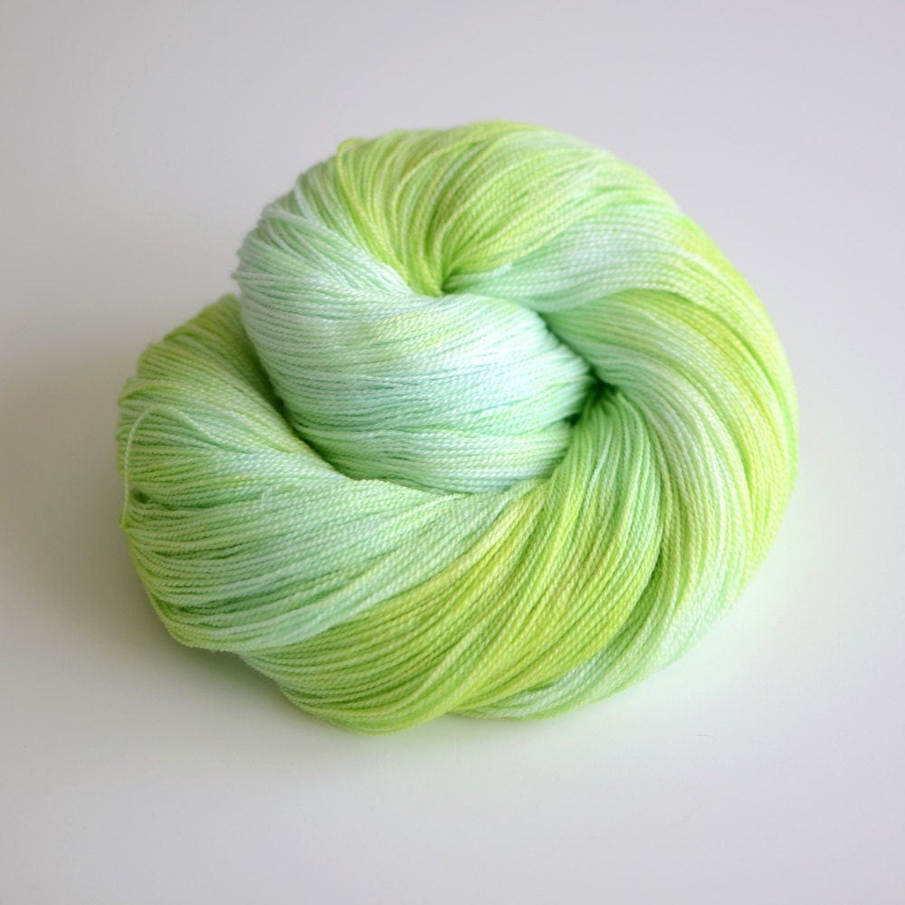 Hand Dyed Lace Yarn - 875 Yards Superwash Merino and Silk - Yemaya in Turquoise Blue Lime Green - ToilandTrouble